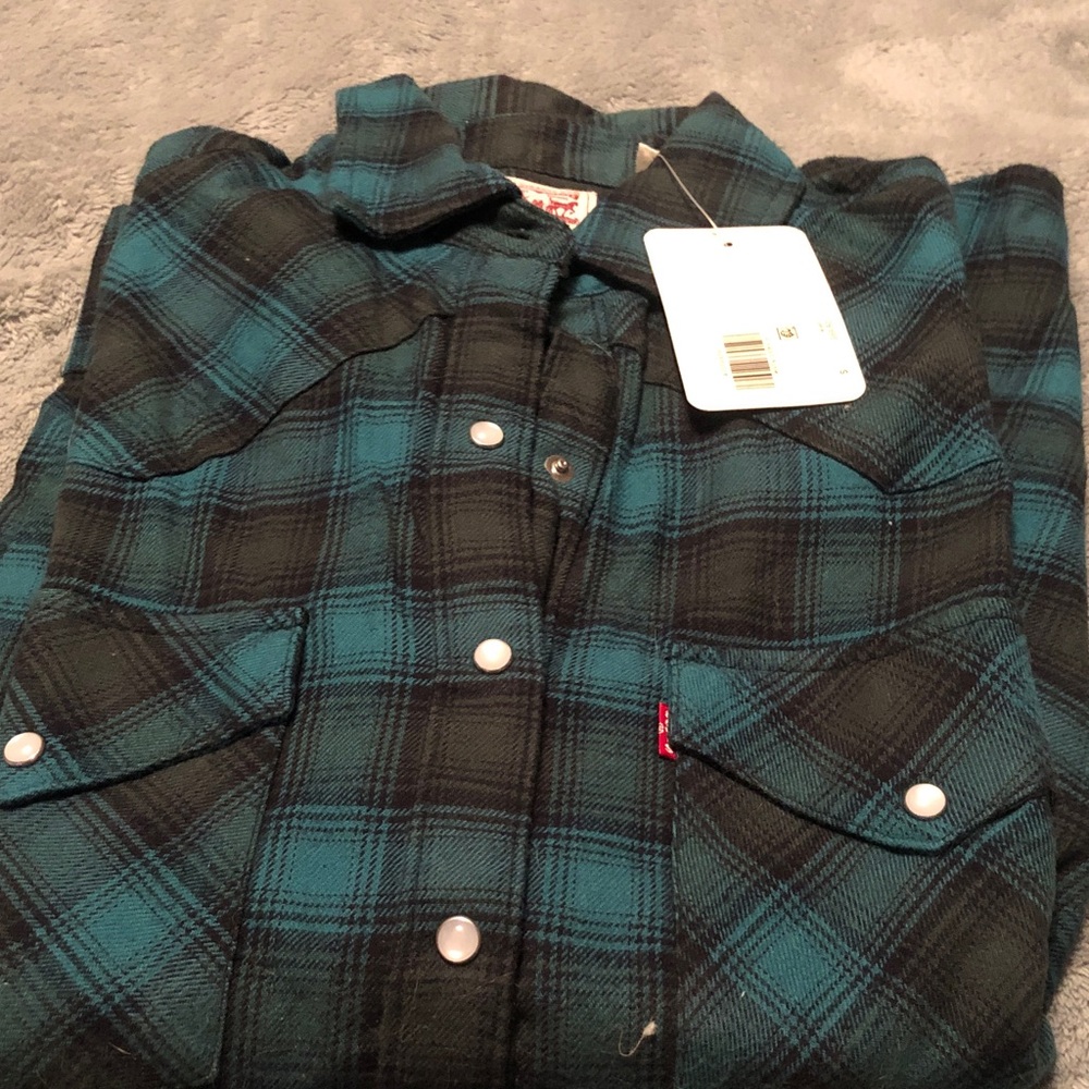 Levi's Teal and Black Plaid Button Down Shirt flannel